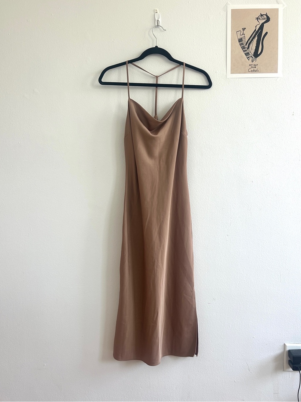 Satin Midi Slip Dress in Brown